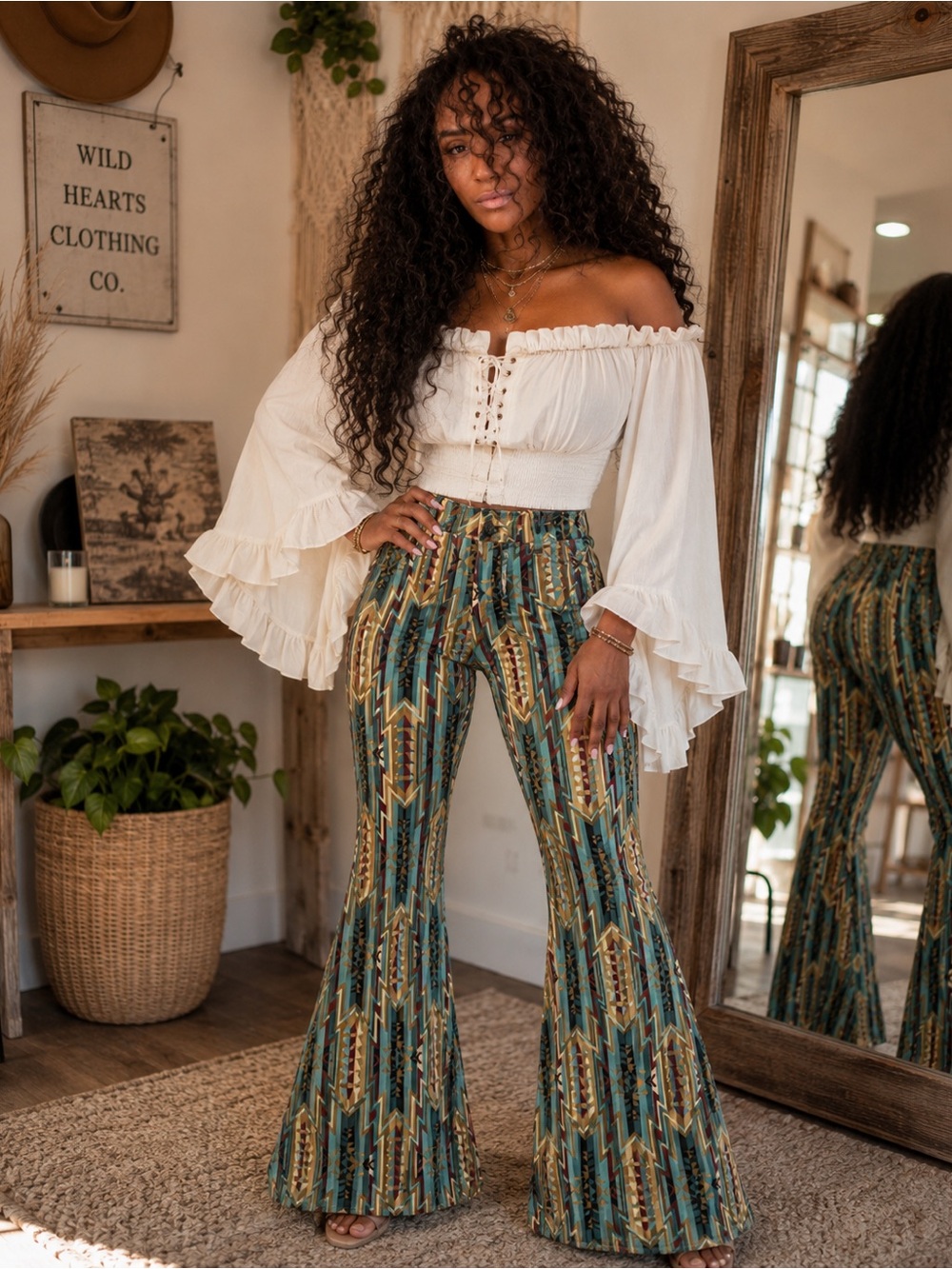 Retail $75.00  ROCK & ROLL COWGIRL AZTEC PRINT BELL BOTTOM JEAN